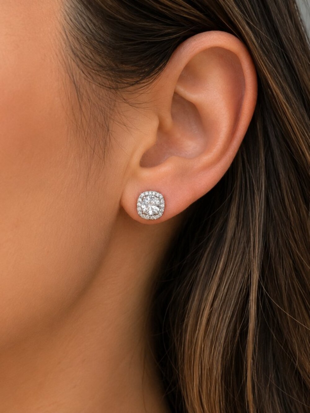 Zirconia by Nicole Cushion Cut Stud Earrings | Halo CZ Diamond Look | Sparkling